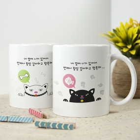 이니셜머그컵 고양이와 강아지
